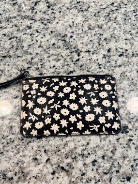Coach Black Floral Zip Wristlet Pouch